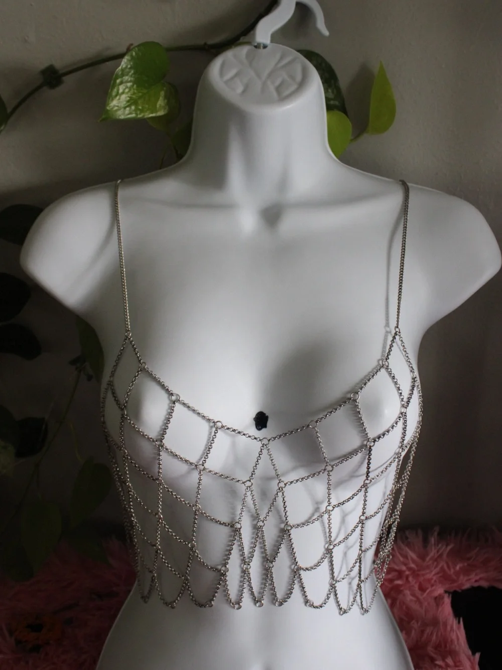 Silver Draped Chain Body Jewelry Bralette Top Statement Festival Piece MSRP $88